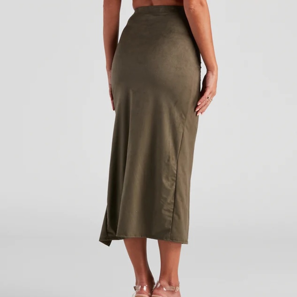 Faux Suede Olive Wrap Skirt
